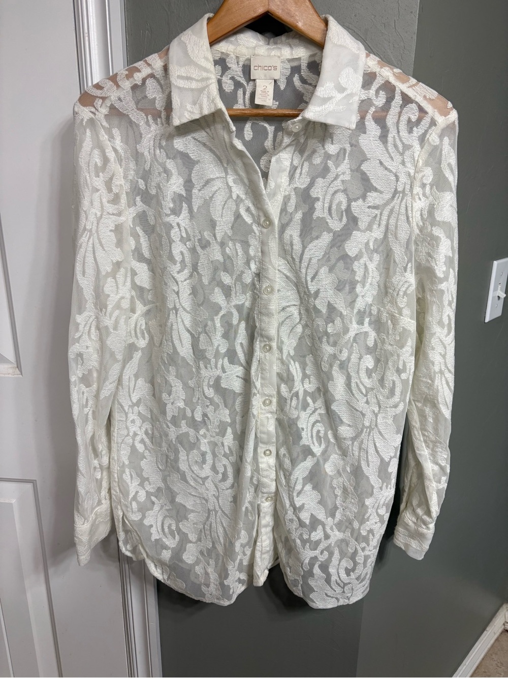 Chico's Ivory Lace Button-Down Shirt